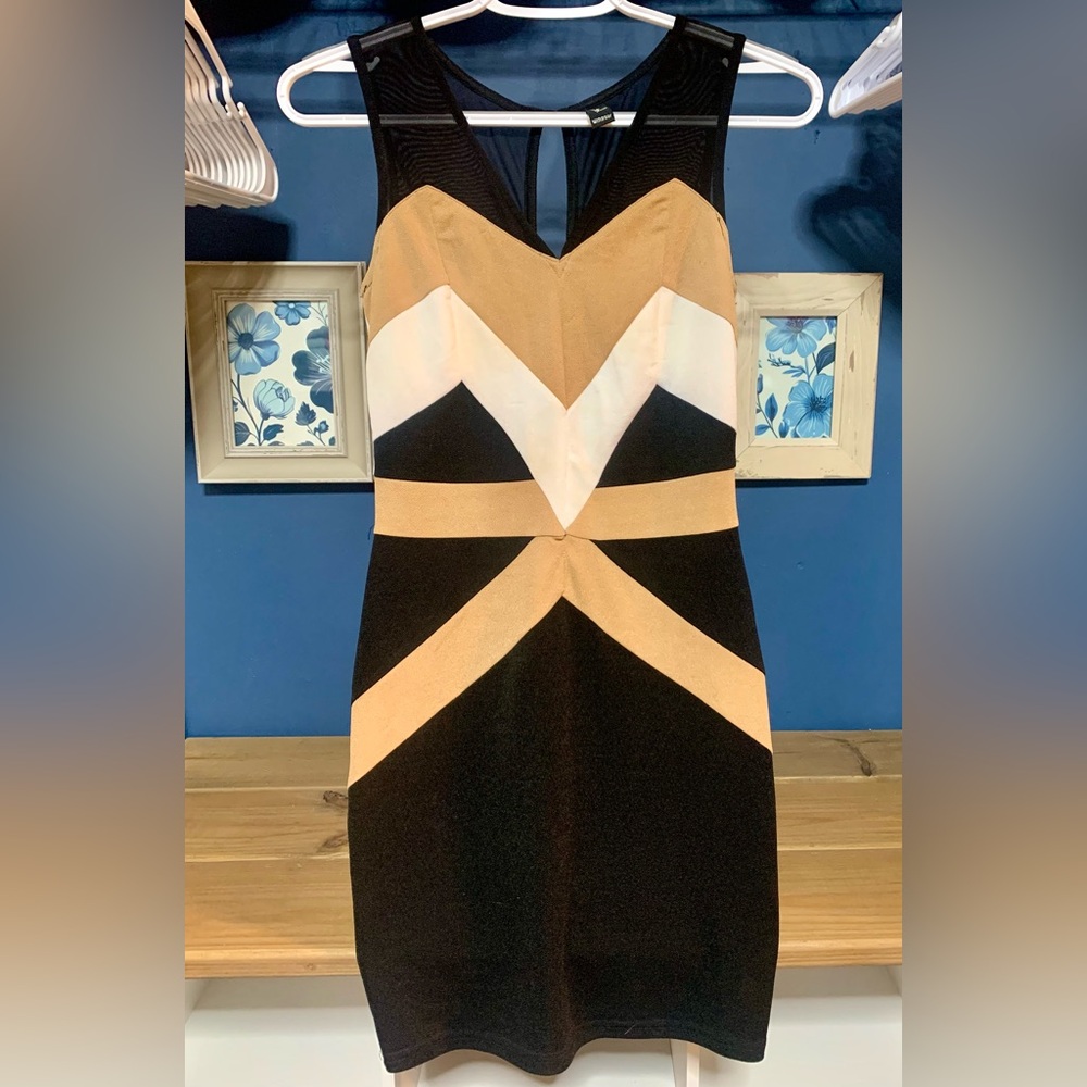 Windsor Black and Tan Strapless Bodycon Dress